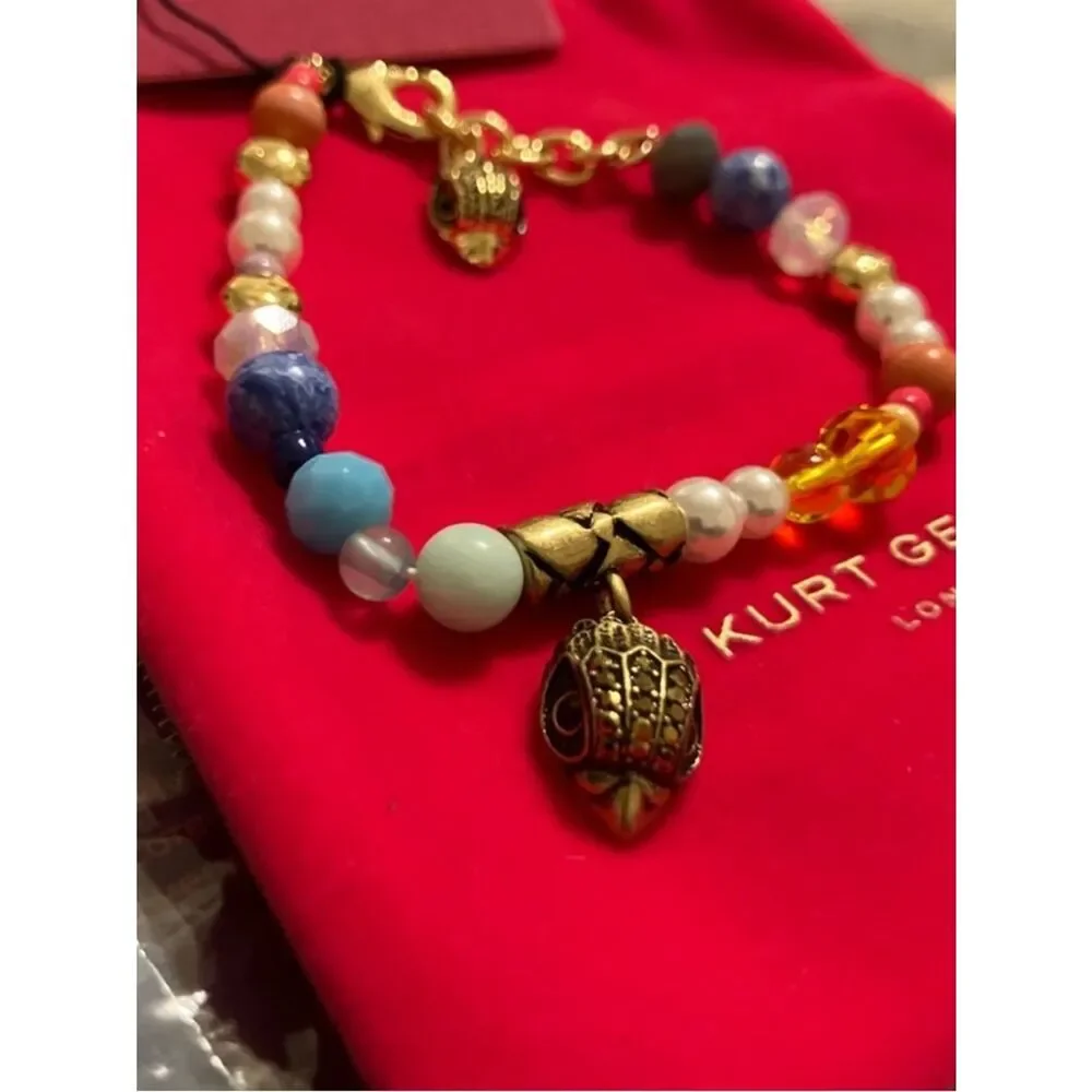 Kurt Geiger Multicolor Beaded Owl Charm Bracelet - Gold Accent